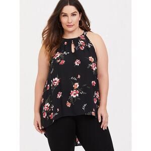 Torrid Georgette Goddess Neck Tank Black Rosey Punch Womens Size 1